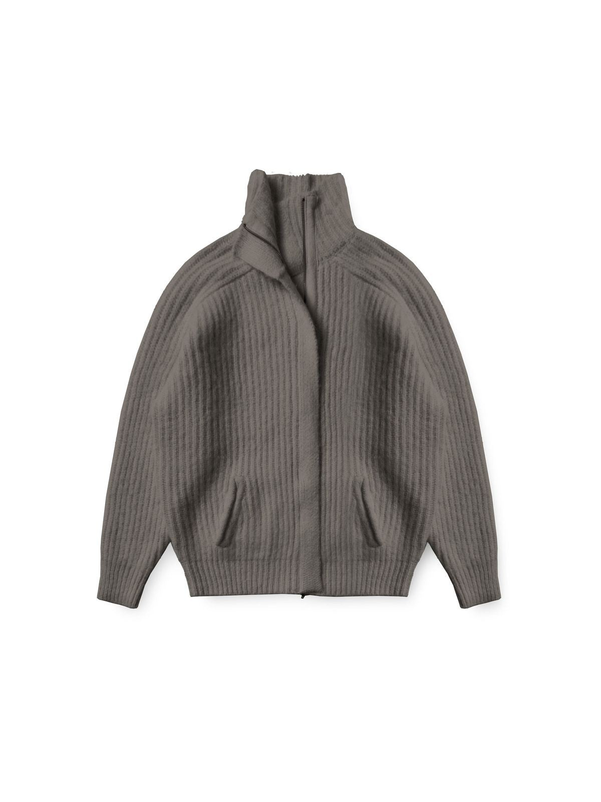 MasonPrince Ribbed Alpaca Blend Zip Cardigan in Beige