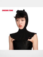 SHUSHUTONG Bow Detail Knit Balaclava in Black - On Model