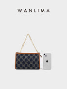 WANLIMA Monogram Denim Chain Crossbody Bag in Denim