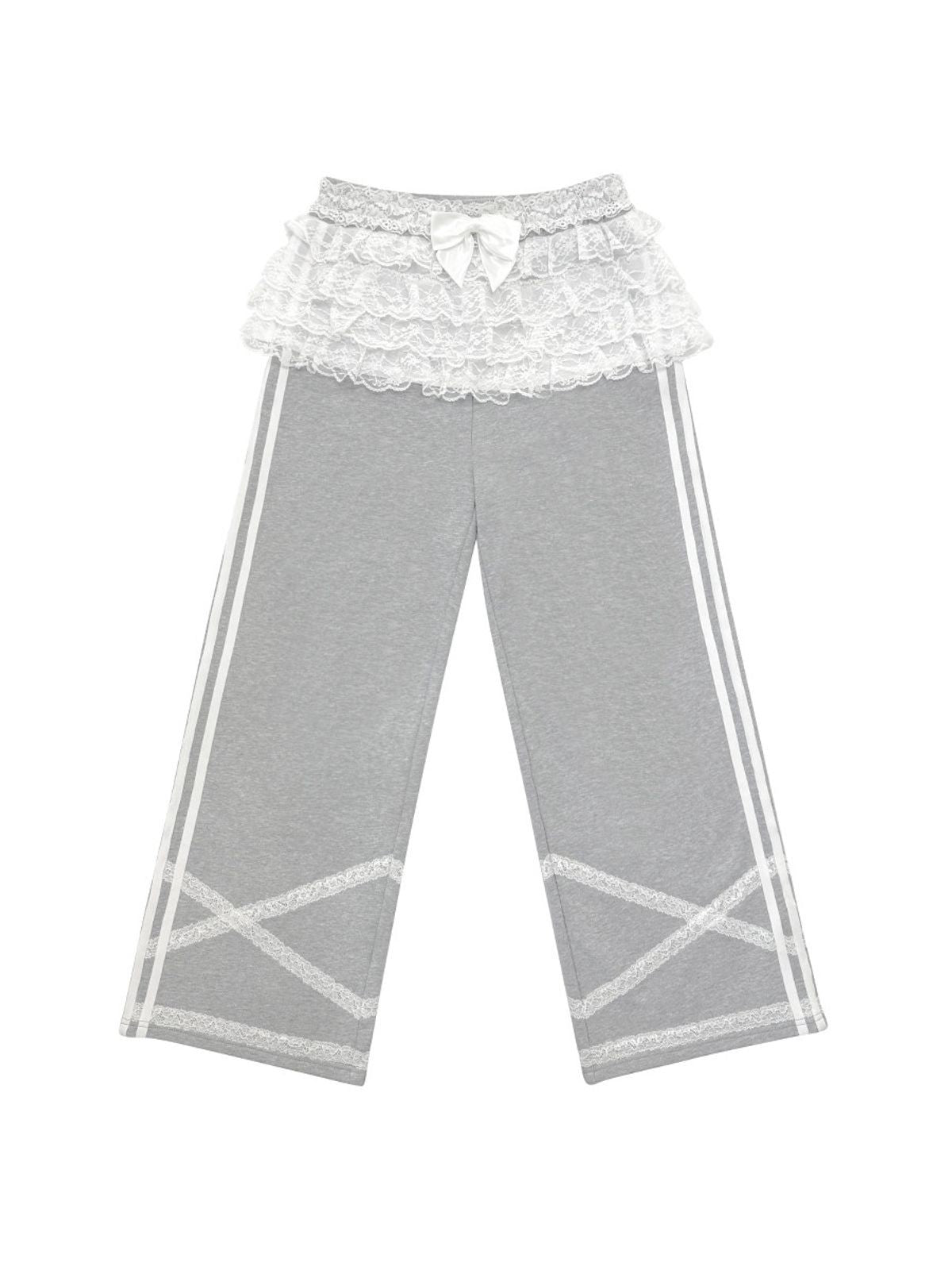 CFIERCE Lace Tiered Skirt Sweatpants in Gray