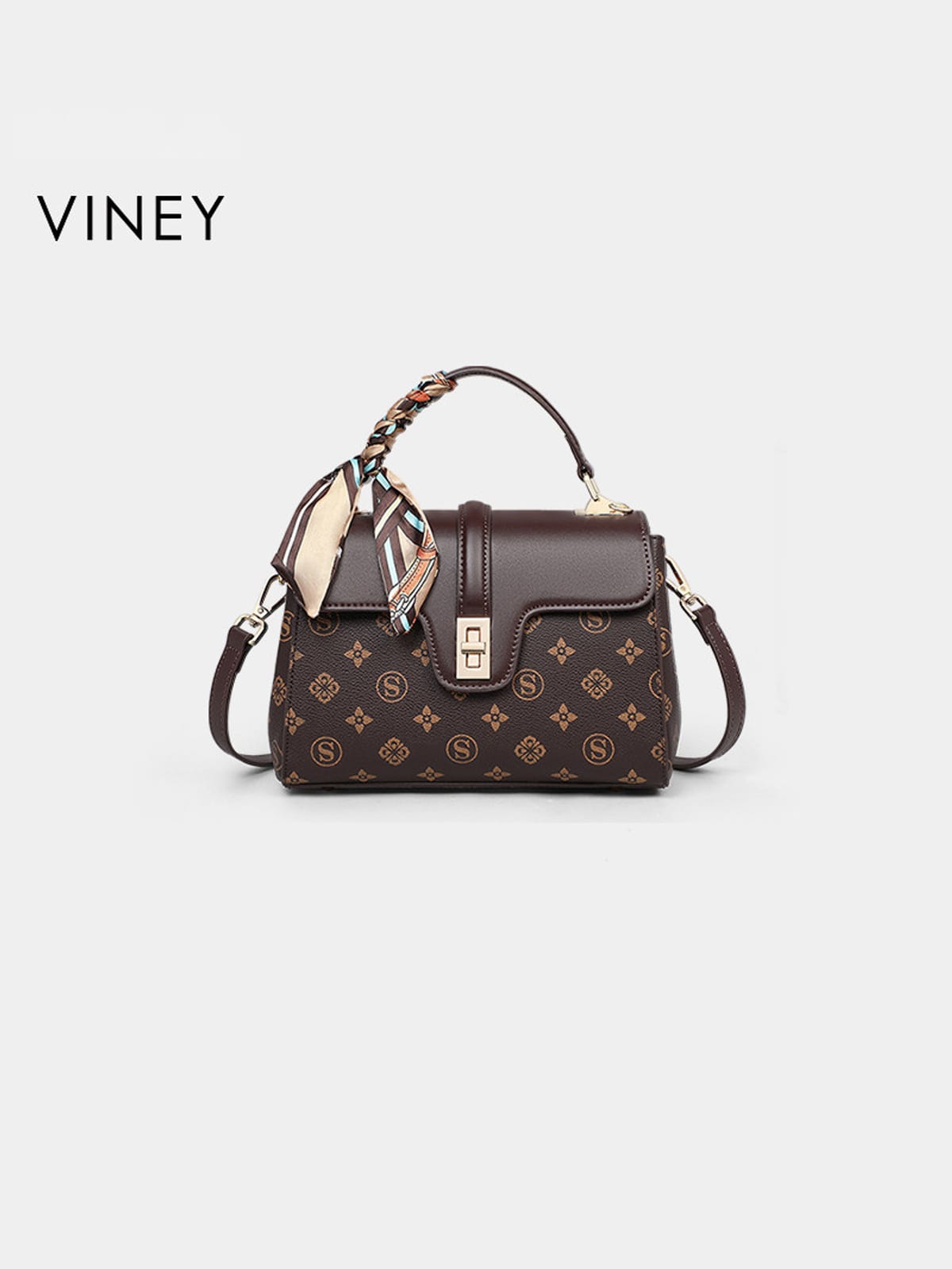 VINEY Monogram Top Handle Crossbody Bag in Coffee