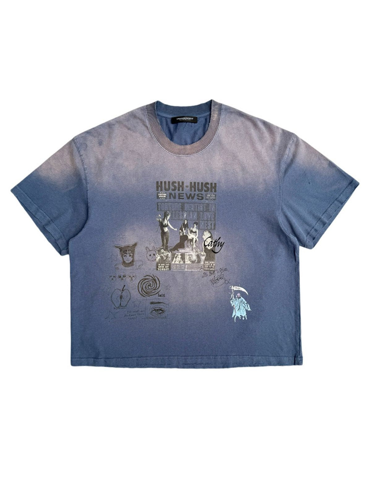 UNKNOWNWORLD Sun Faded Distressed Graphic T Shirt in Navy