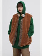 MASONPRINCE Reversible Corduroy Sherpa Vest in Brown - On Model #color_brown