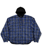Unknownworld Oversized Padded Plaid Hooded Jacket in Navy Blue