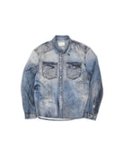 SOD Co. Distressed Ink Splatter Denim Shirt in Blue