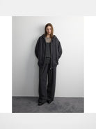 RandomPiece Wool Blend Wide Leg Sweatpants in Gray - On Model