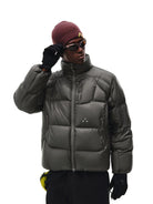 FPA Stand Collar Goose Down Puffer in Olive - On Male Model