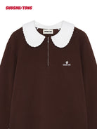 SHUSHUTONG Oversized Doll Collar Sweatshirt in Brown