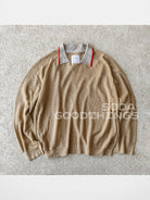 Soda Contrast Collar Linen Knit Sweater in Beige