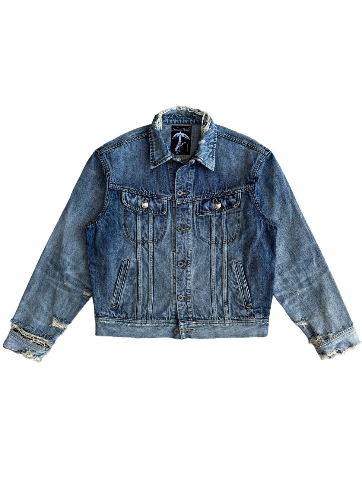UNKNOWNWORLD Heavy Distressed Denim Jacket in Blue