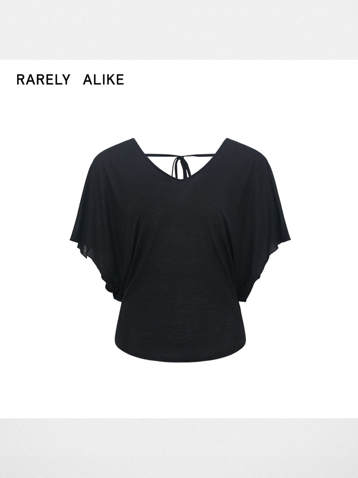 RARELY ALIKE Tie Back Lyocell Batwing Top in Black