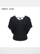 RARELY ALIKE Tie Back Lyocell Batwing Top in Black