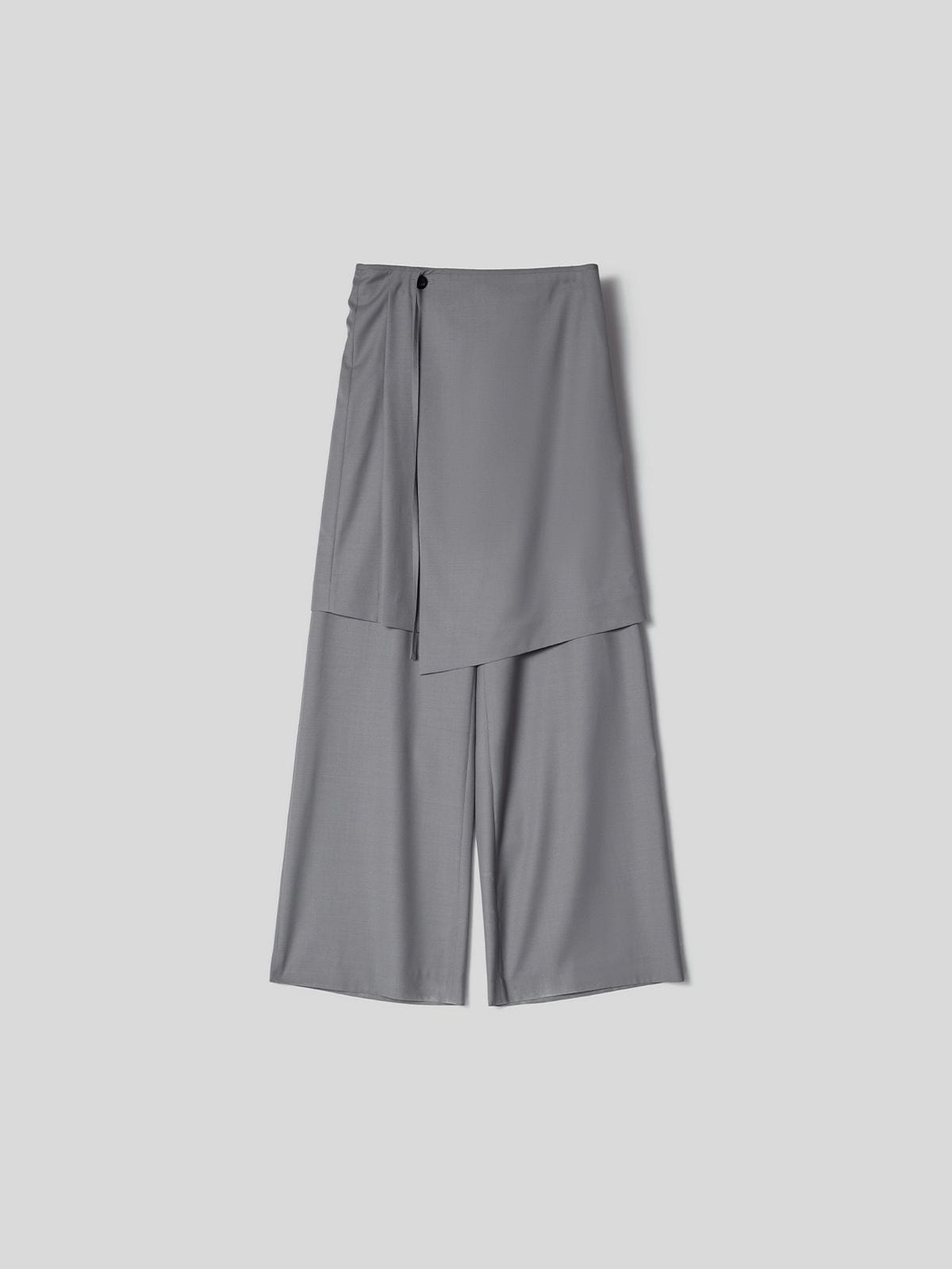 Randompiece Layered Wool Blend Wide Leg Trousers in Gray
