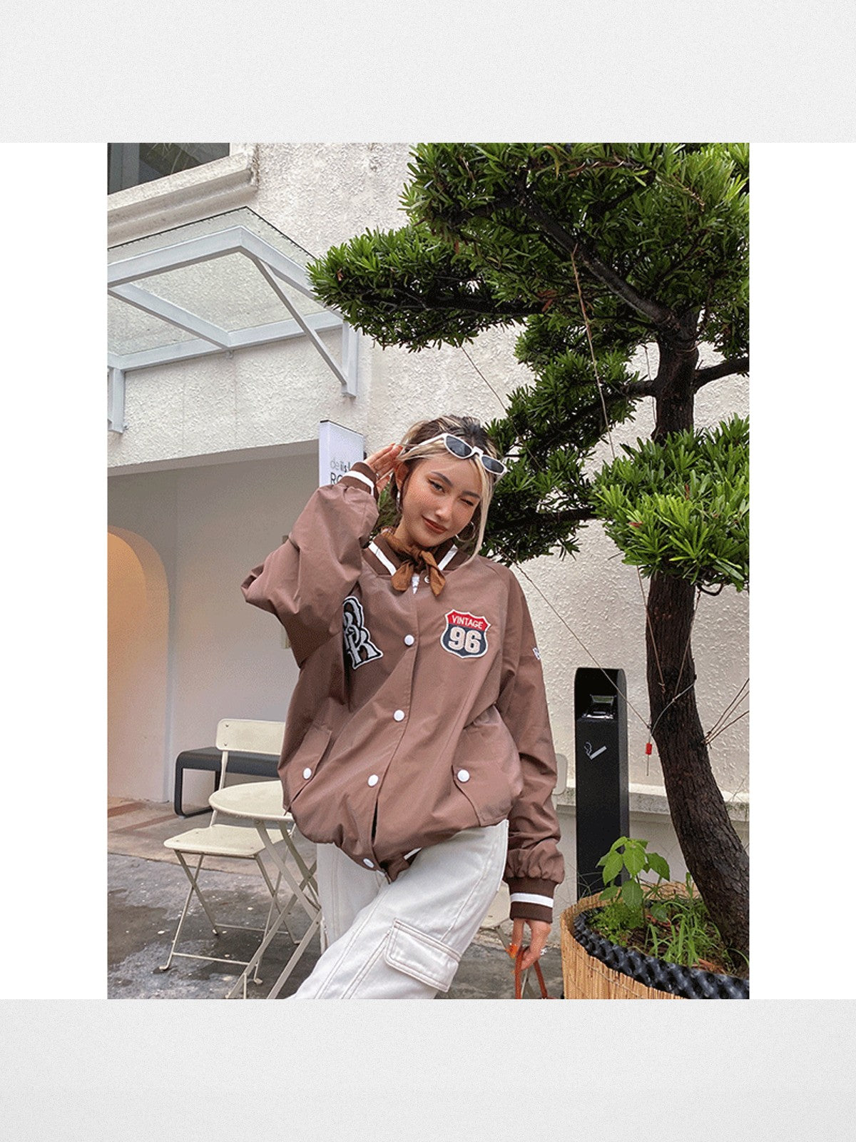 BeerBro Route 96 Retro Varsity Jacket in Coffee - On Model