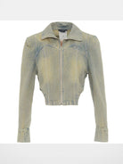 Amee Cropped Zip Up Denim Jacket in Green