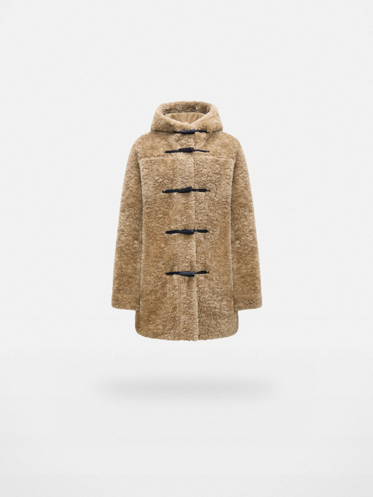 RARELY ALIKE Hooded Faux Shearling Duffle Coat in Beige