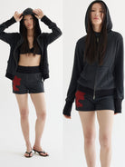 THELIGHT OFFICIAL Striped Zip Up Hoodie in Gray - On Model