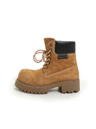 MasonPrince Washed Suede Platform Work Boots in Beige