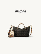 FION Small Woven Leather Trim Dumpling Tote in Brown