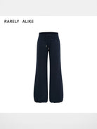 RARELY ALIKE Ribbed Waist Cinchable Flare Pants in Navy