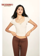 BeerBro Twist Front Ruched Tee in White - On Model