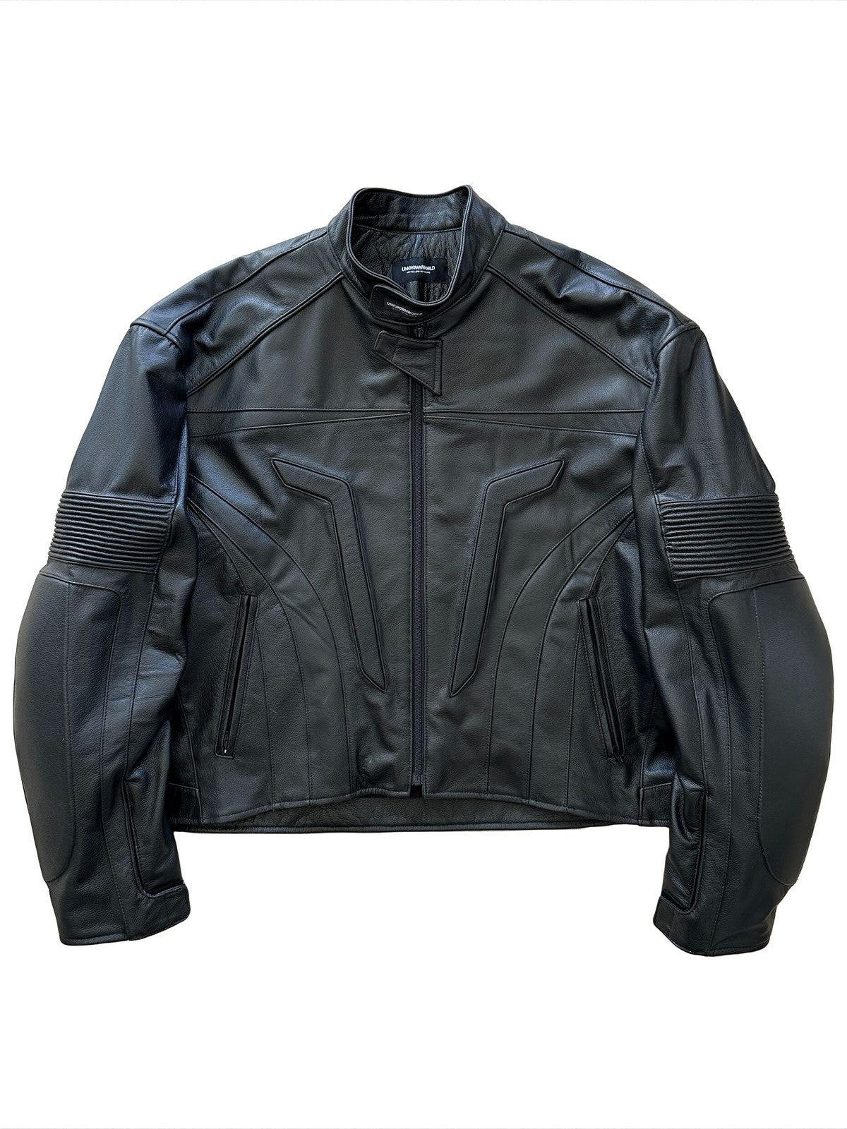UNKNOWNWORLD Structured Cowhide Biker Jacket in Black