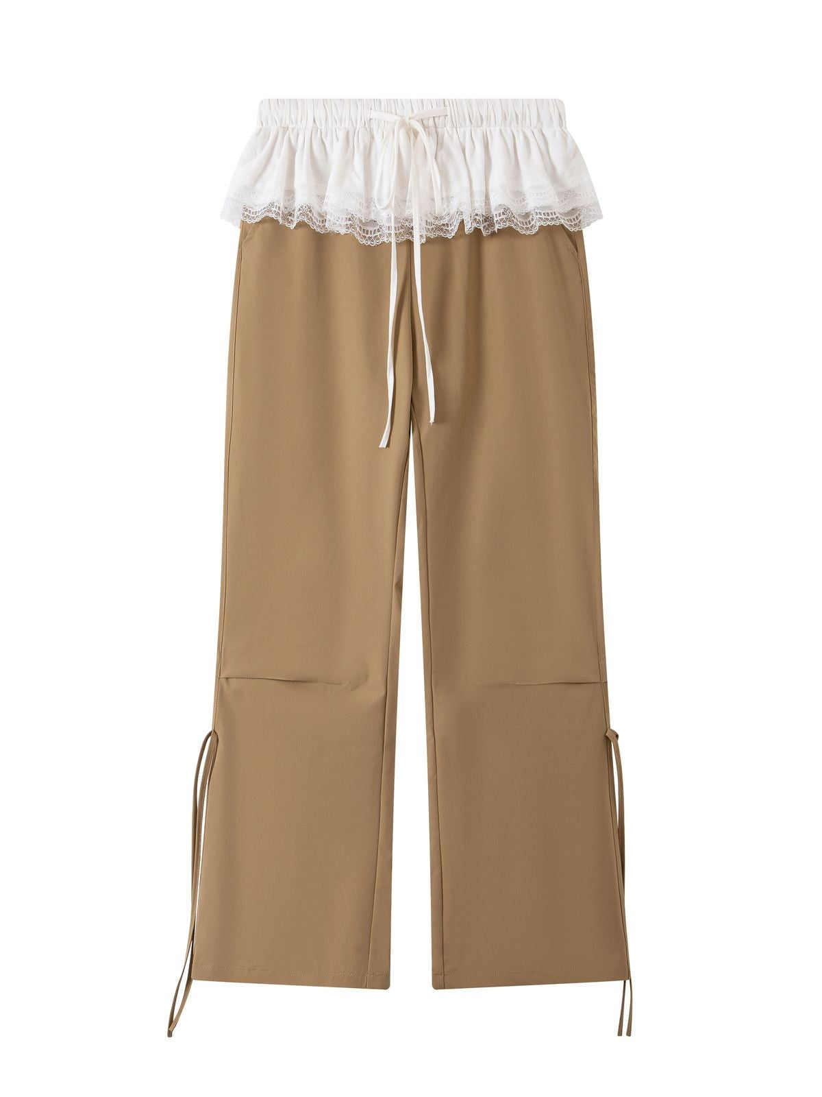 THELIGHT OFFICIAL Lace Spliced Parachute Pants in Khaki