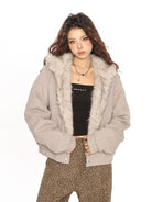 Big Gold studio Fur Trimmed Hooded Padded Jacket in Beige - On Model