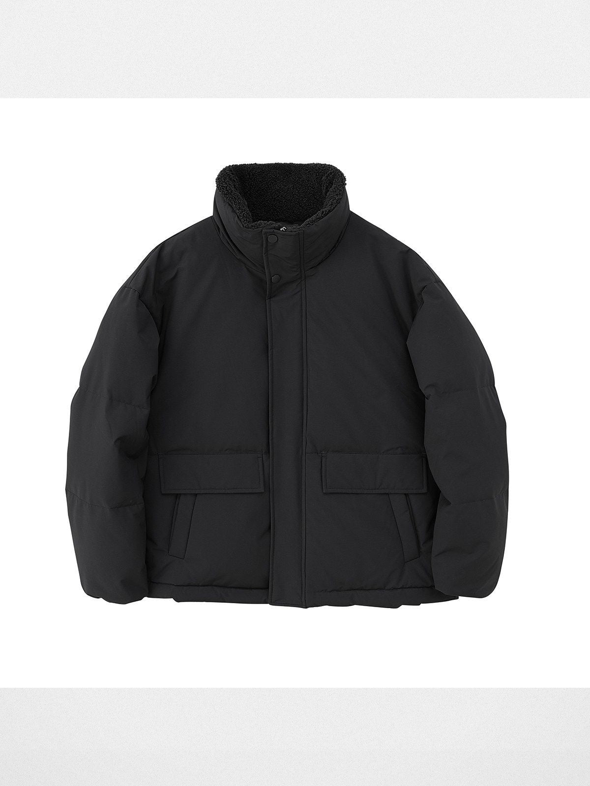 NANS Sherpa Collar Multi Pocket Down Puffer in Black