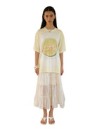 NeverSeez Gradient Fruit Print Quick Dry Tee in Yellow - On Female Model