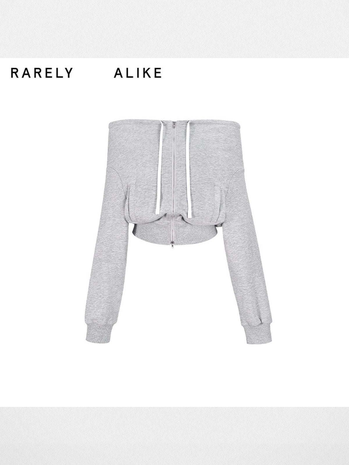 RARELY ALIKE Two Way Off Shoulder Zip Hoodie in Gray