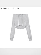 RARELY ALIKE Two Way Off Shoulder Zip Hoodie in Gray