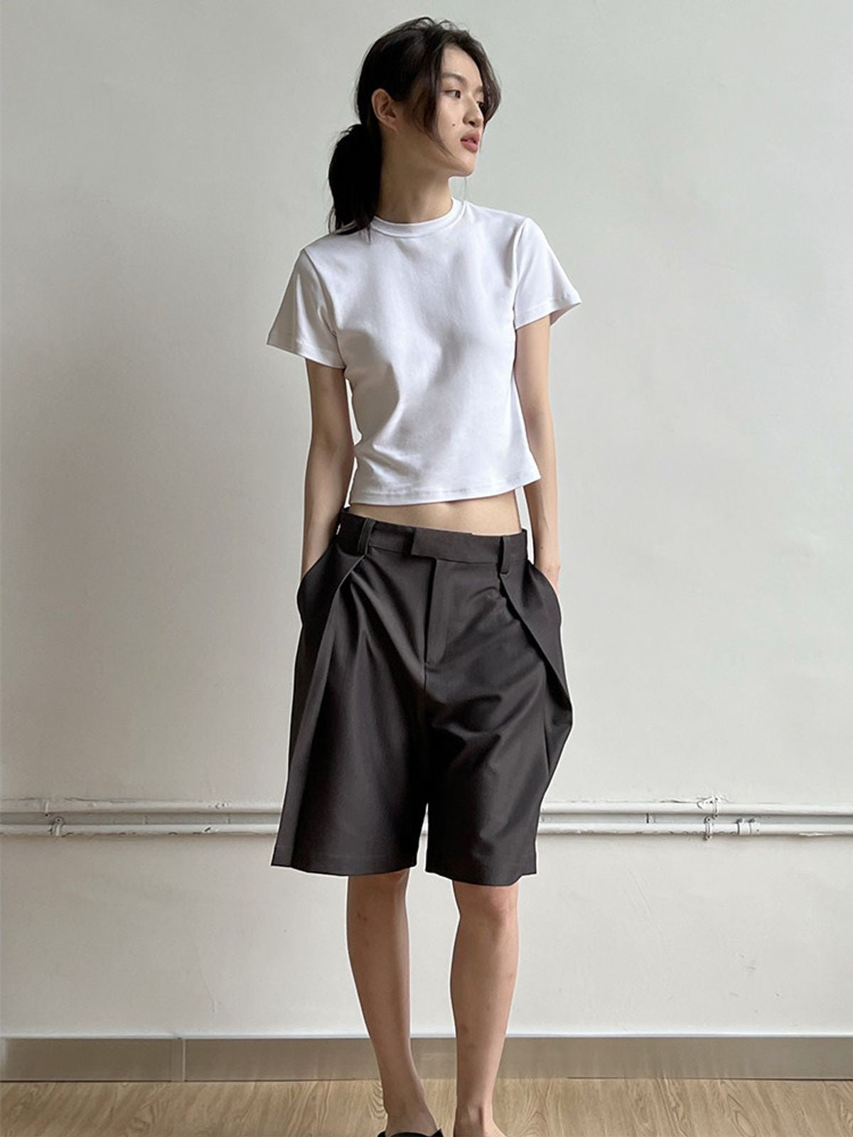 Rarely Alike Fitted Cropped Cotton T Shirt in White - On Model