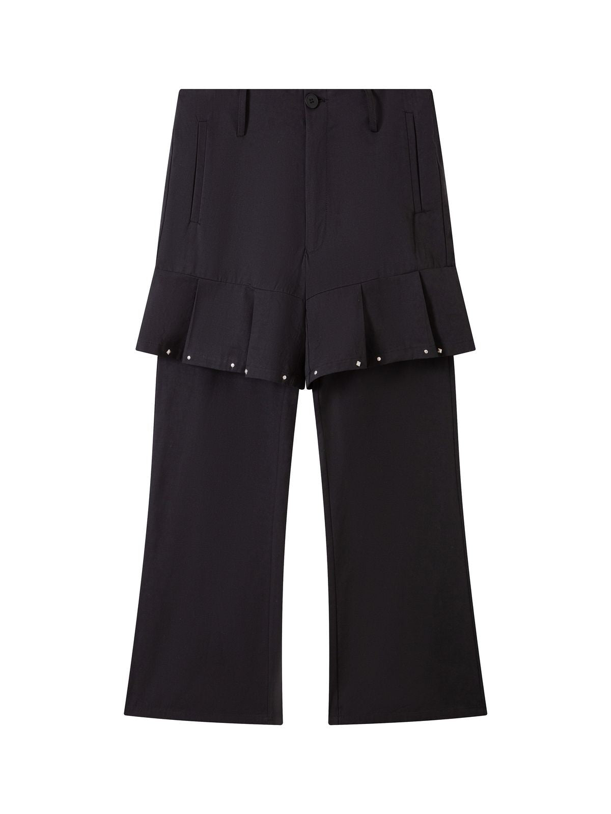 THELIGHT OFFICIAL Beaded Ruffle Trim Trousers in Black