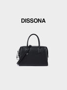 DISSONA Leather Top Handle Boston Bag in Black