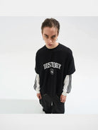 BLINDNOPLAN Distressed Faux Layered Tee in Black - On Model