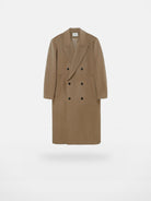 NANS Wool Double Breasted Peak Lapel Coat in Beige