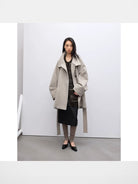RandomPiece Wool Alpaca Stand Collar Coat in Beige - On Model