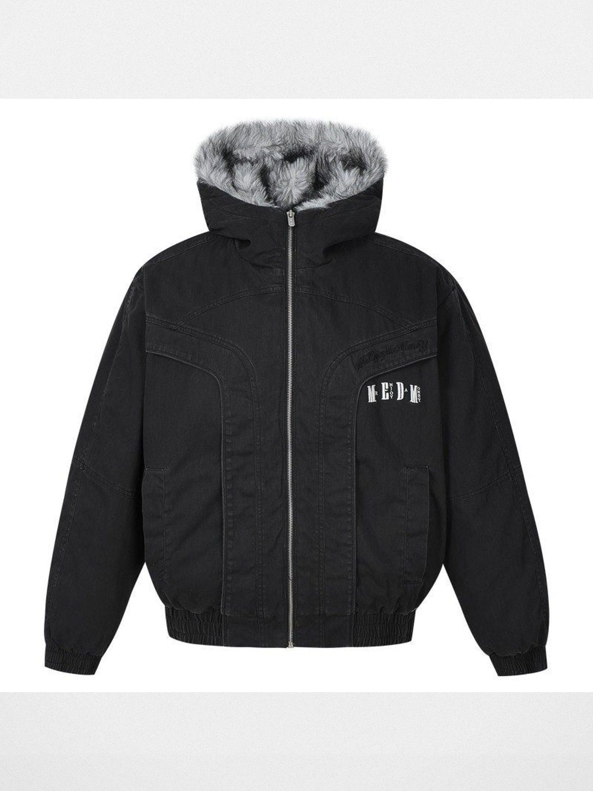 MEDM Distressed Canvas Hooded Jacket in Black