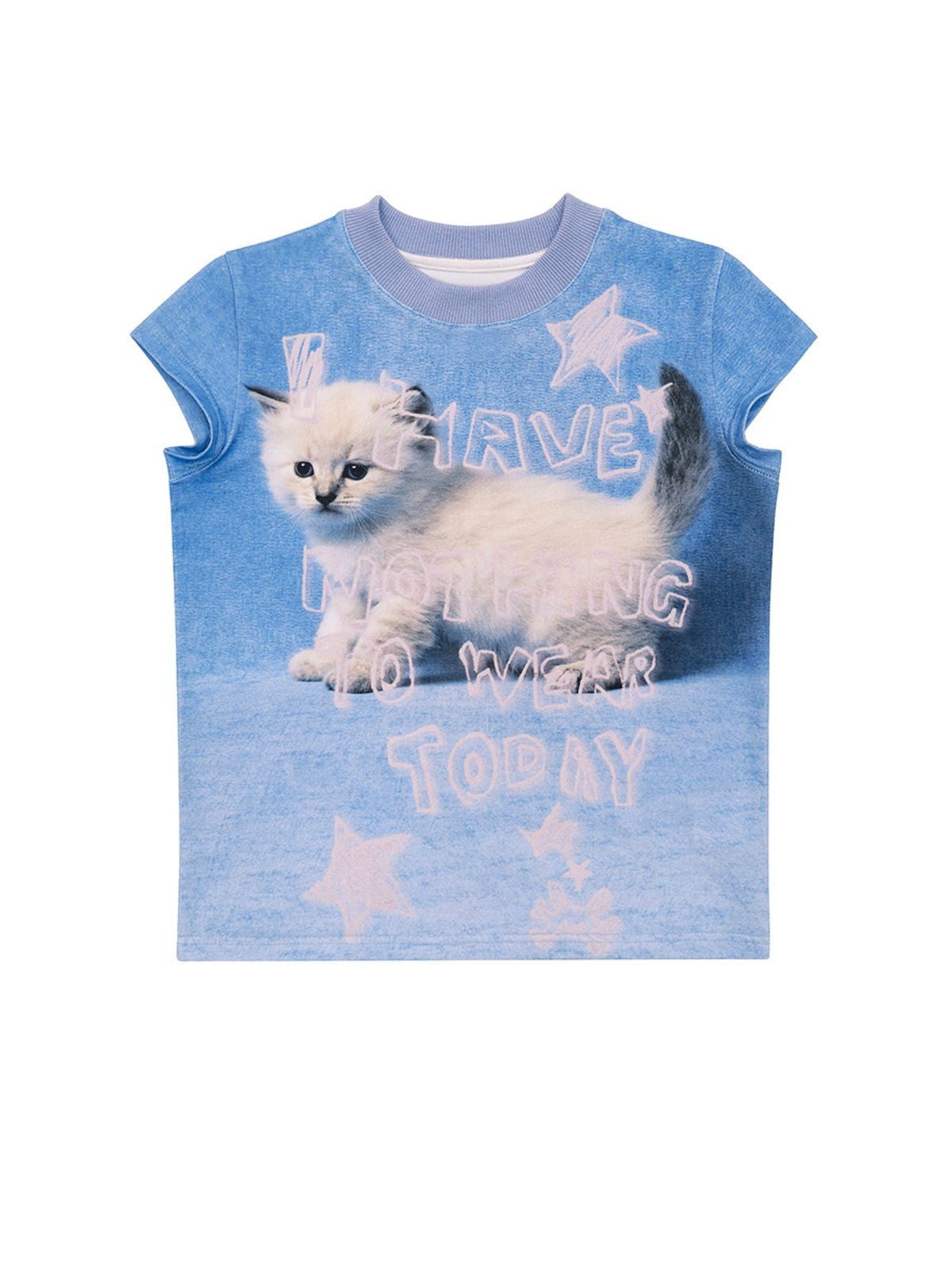 CFIERCE Nothing To Wear Kitten T Shirt in Blue