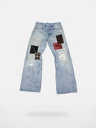 SOD Co. Patchwork Velvet Plaid Flare Jeans in Blue