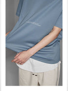 NANS Contrast Print Pima Cotton T Shirt in Sky Blue - On Model
