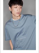 NANS Contrast Print Pima Cotton T Shirt in Sky Blue - On Model