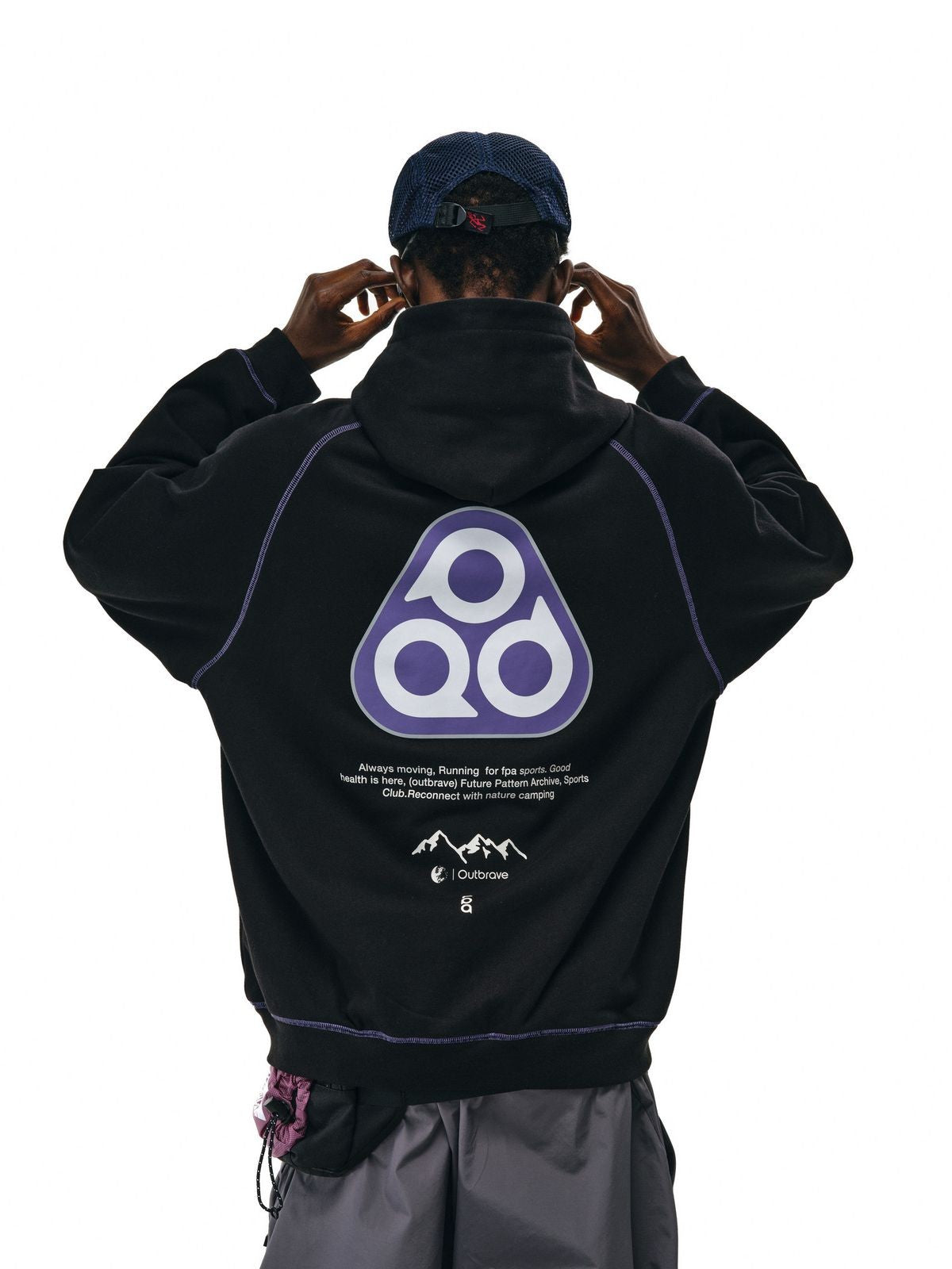 FPA Heavyweight Contrast Stitch Hoodie in Black - On Model