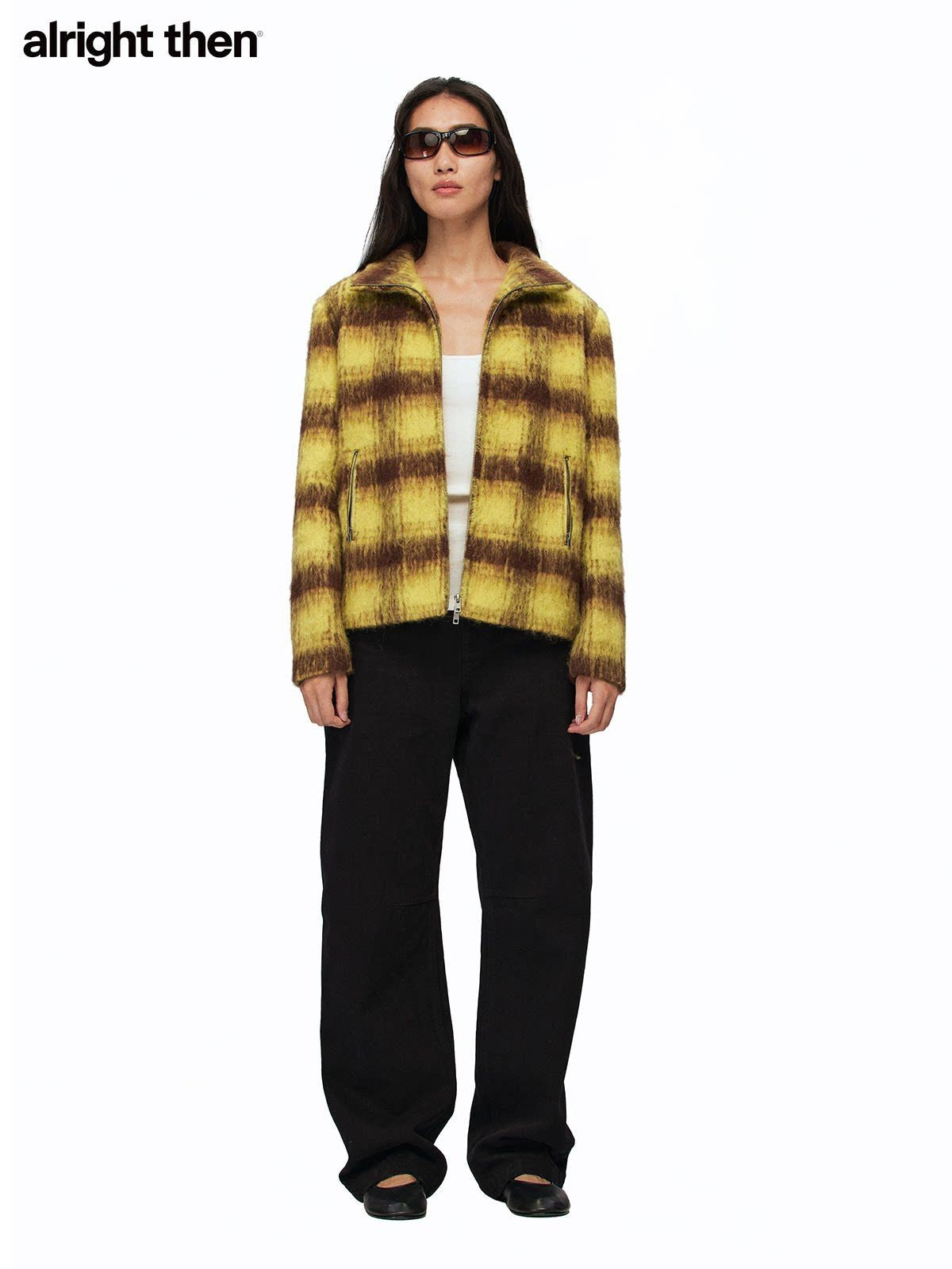 Alright Then Plaid Wool Blend Zip Jacket in Yellow - On Model
