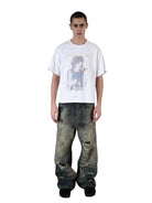 UNKNOWNWORLD Heavyweight Distressed Wide Leg Jeans in Denim