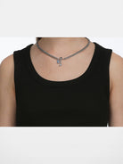BLACKHEAD Blue Rhinestone Bone Necklace in Silver - On Female Model