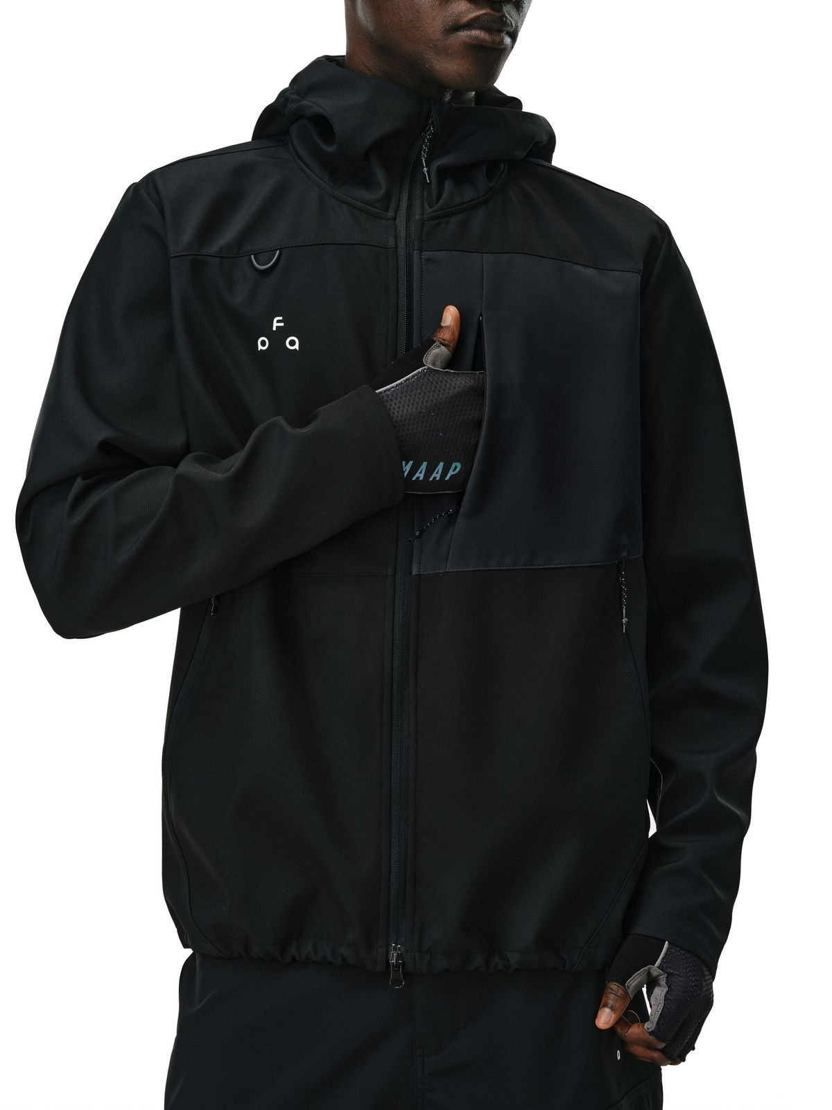 FPA Color Block Soft Shell Jacket in Black - On Model