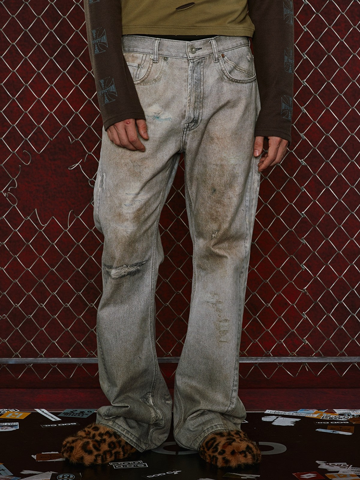 SOD Digital Stain Micro Flare Jeans in Gray - On Model