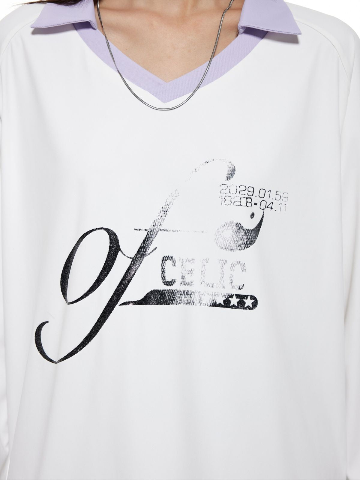 THELIGHT OFFICIAL Distressed Color Block Polo Jersey in White - On Model